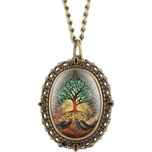 Creative Abstract Tree On Hands Display Quartz Pocket Watch Bronze Pendant Necklace Lady Jewelry Clock Fob Watch Gift Hour reloj
