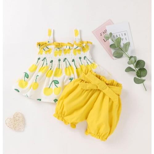 Europe and the United States cross-border childrens wear summer new fruit lemon print strap two-piece set