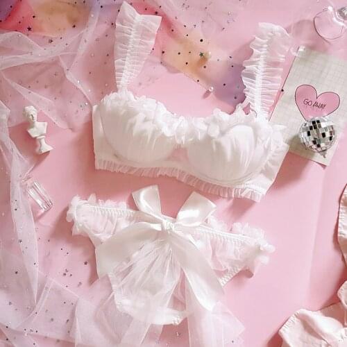 Underwear Intimates Set Kawaii Lolita Color Beige My Melody Cute Japanese Yle Milk Silk Bra & Panties Set Underwise Push Up Soft