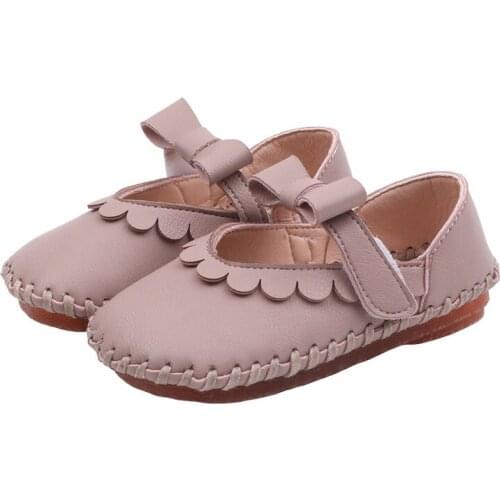 Korean Spring Autumn Girls' Butterfly-knot Leather Shoes Girls Kids Retro Soft Flats Princess Childrens Shoe Toddler Baby Shoes