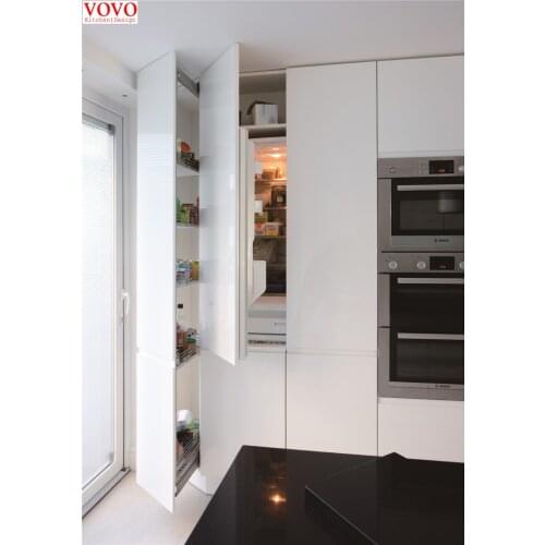 Modern style pantry kitchen cabinets in glossy white color