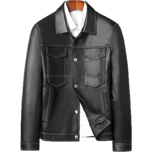New Mens Genuine Natural Sheep Leather Black Jacket Short Slim Korean Fashion Trend Motorcycle Suit Sheep Leather Jacket Coat XL