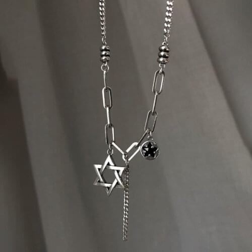 Fashion 925 Sterling Silver Pentagram Thick Chain Thai Silver Necklace For Women Girl Tassel Chain Party Jewelry Gift Wholesale