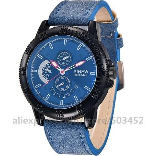 100pcs/lot XINEW 5359A New PU Belt Wristwatch Stud Scale Watch For Men New Style With Canlenda Three Eye relojes hombre