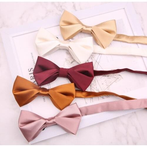 Linbaiway Mens Polyester Bowties Groom Solid Color Bow Tie for Mens Wedding Formal Dress Bowknots Women Pink Suit Accessories
