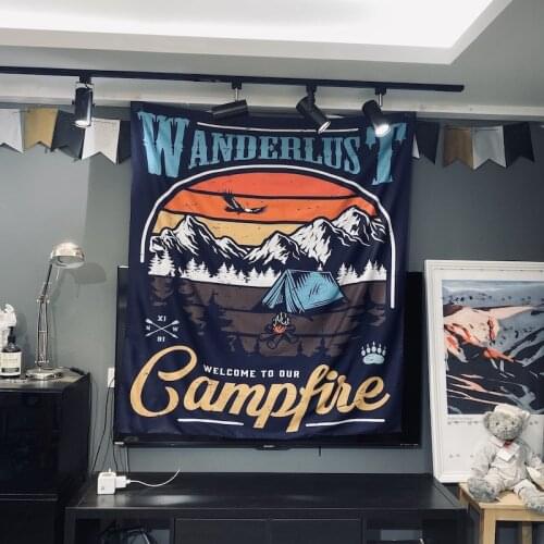 Nodic Outdoor Camping Fire Mountain Tapestry Wall Hanging Bohemian Beach Mat Polyester Blanket Yoga Mat Home Bedroom Art Carpet