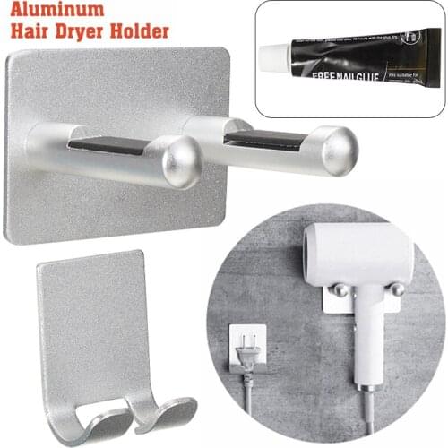 Wall Mounted Metal hairdryer Holder bracket Bathroom Hair Dryer Hanging Stand DIY Self adhesive Non Punching Anti-rust