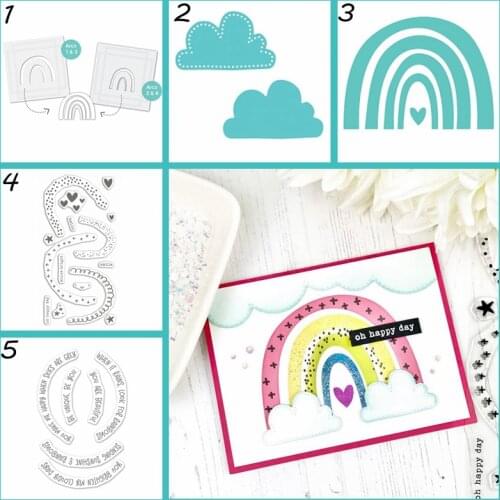 Clouds Track Arch Cutout Samll Love Heart Continuous Stars Spot Outlines Cutting Dies Clear Stamps Plastics Stencil Set DIY 5pcs