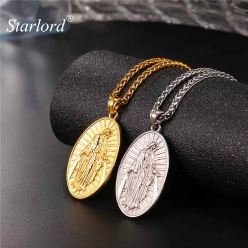 Starlord Blessed Virgin Mary Necklace Pendant Yellow Golden Rope Chain For Women/Men Mother of God Collares Cross Jewelry GP2460