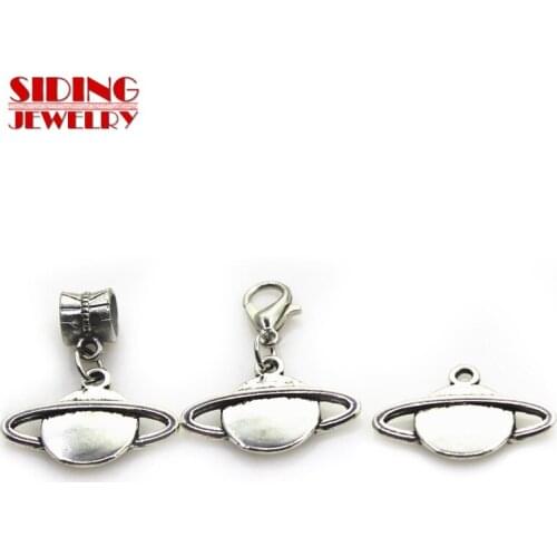 New 20pcs/lot Silver Saturn Dangle Charms Lobster Clasp DIY Bracelet Necklace Pendants Jewelry Hanging Charms