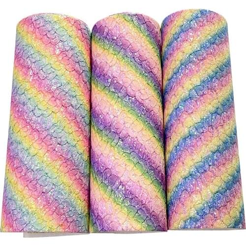 20*30CM Rainbow Design Lace Mesh Glitter Synthetic Leather Sheet Knitted Backing for Making Shoes/Bags/DIY Accessories