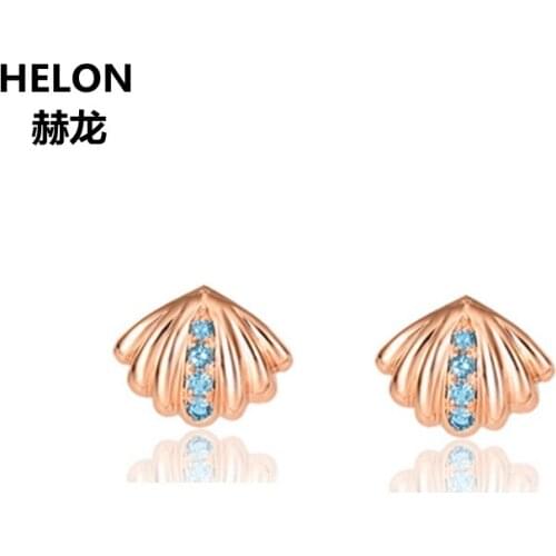 Solid 14k Rose Gold Natural Blue Diamonds Earrings for Women Engagement Wedding Party Jewelry Fine Stud Earrings