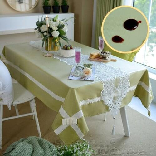 Modern Elegant Green Tablecloth Party Waterproof Decorative Fabric Dining Tea Table Cover Oil Proof Bow Rectangular Table Cloth