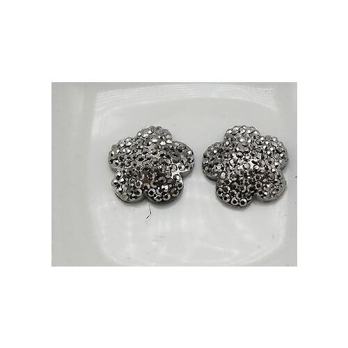 40 Black Silver Acrylic Flatback Dotted Flower Rhinestone Gem 15mm