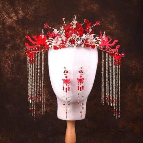 Bridal Atmospheric Costume Red Tassel Xiu Headwear 2019 New Chinese-Style Dinner Evening Dress Hair Accessories High-End