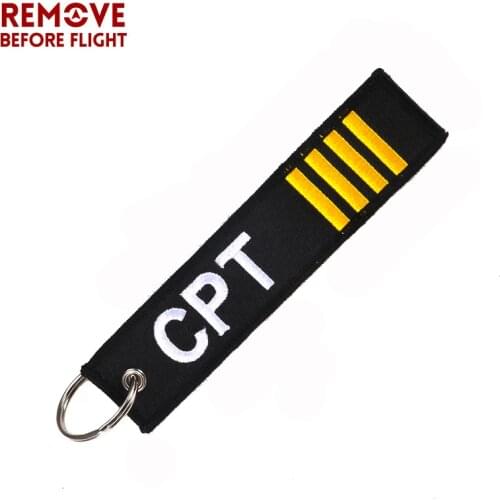 Remove Before Flight Captain Key Chain Jewelry Safety Tag Embroidery CPT Key Ring Chain for Aviation Gifts Luggage Tag Label