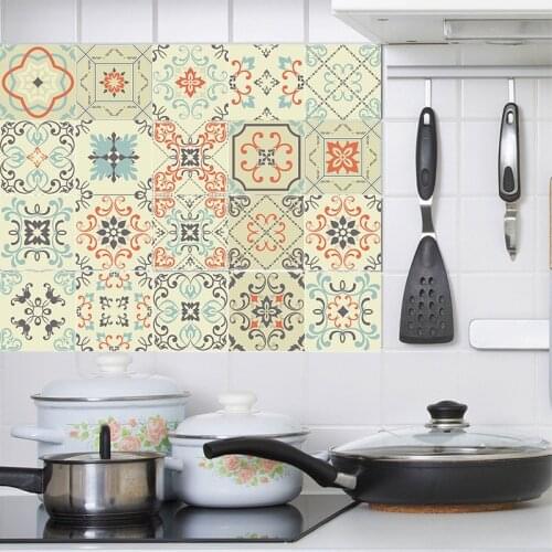Vintage Moroccan Style Tiles Stickers PVC Waterproof Selfadhesive Wall Stickers kitchen Backsplash DIY Removable Tile Sticker