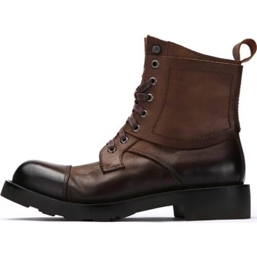 Vintage Handmade Footwear High Top Men Army Shoes Genuine Leather Winter Boots 17#20/10e50