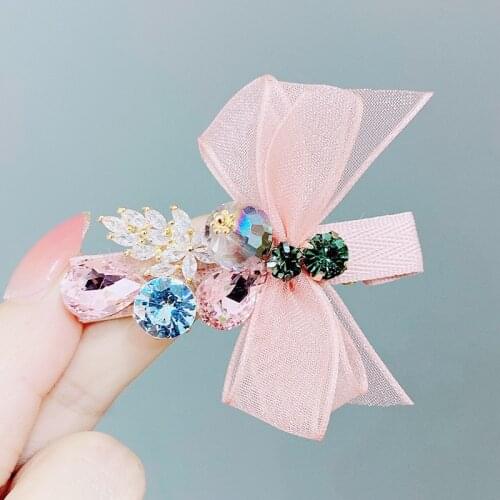 High-grade Organza Bow Clip Hair Clips for Girls Adult Korean Flash Rhinestone Flower Hairpins Women Hair Accessories Jewelry