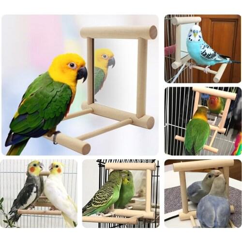 Pet Bird Mirrors Parrot Bell Wooden Play Toys With Perch Bird Cages Stand Budgies Parakeet Cockatiels Cage Small Animal Supplies