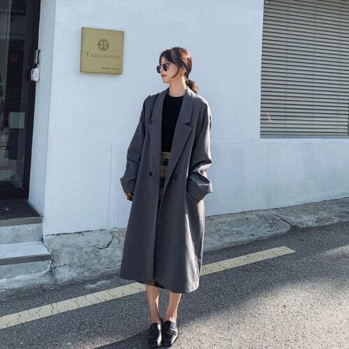 Suit Jacket Female British Wind Long Windbreaker Retro Design Fashion Temperament Blazer Feminino Trench Coat For Women f2509