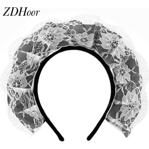 Womens Gothic Anime Maid Cosplay Halloween Costume Lace Ruffles Handmade Headband Hair Hoop Headwear Hair Accessory