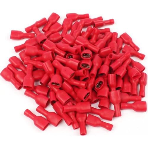100pcs/Set FDFD1.25-250 Female Insulated Terminal Plug Spring Wire Connectors Cable Wire Connector