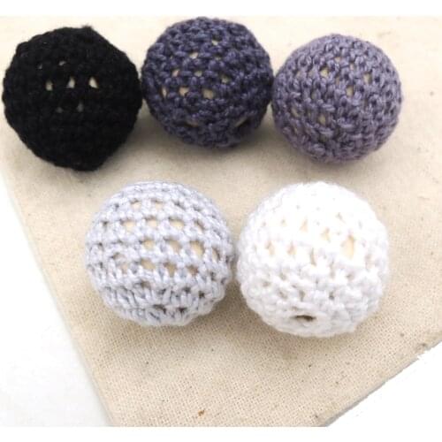 15pcs wooden crochet bead fade GREY BLACK WHITE hand knitted diy chunky 20mm mother kid PATTERN ACCESSORY EA454