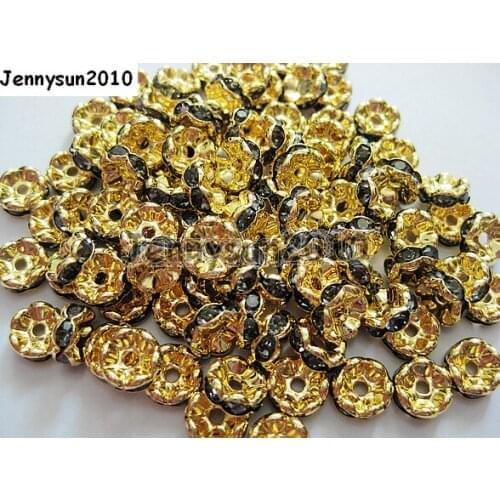 200pcs/lot 6mm Top Quality Czech Grey Crystal Rhinestone Pave Wavy Rondelle Metal Spacer Loose Beads Jewelry Making