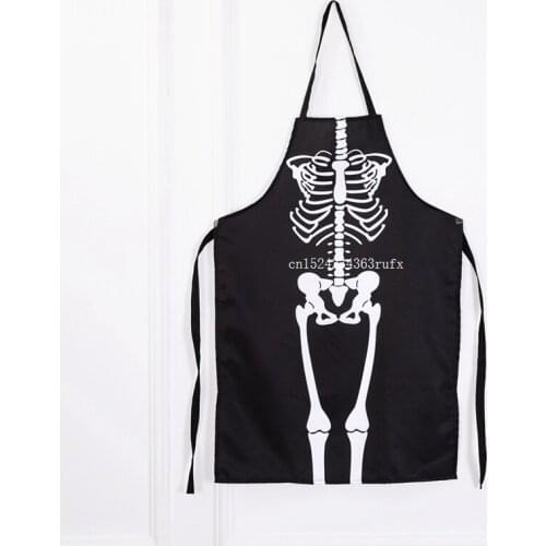 25pcs Black Aprons Halloween Cooking Painting Art Kitchen BBQ Party Accessory Horror Skeleton Ghost Long Aprons Adults Size