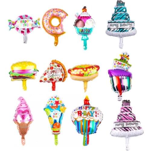 5pcs Mini Donut Birthday Cake Pizza Ice-cream Food Dessert Aluminum Foil Balloon Holiday Childrens Party Decoration Supplies
