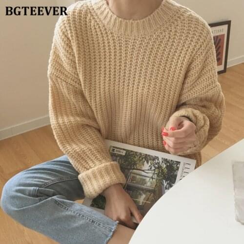BGTEEVER Chic Winter O-neck Women Basic Pullover Sweater 2020 Casual Full Sleeve Female Knitwear Thick Warm Solid Knitted Jumper