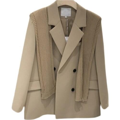 Elegant Women Blazer Long Sleeve Notched Chic Korean Spring Autumn 2021 New Solid Loose Knitted Shawl Oversized Outerwear G921