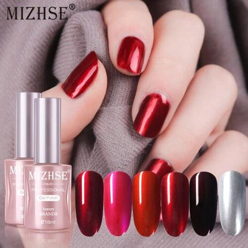 MIZHSE Metallic Mirror Effect Nail Ge Need Sliver Base Red Color UV Nail Polish Metal Bright Acrylic Color Nail Glue Gel Polish
