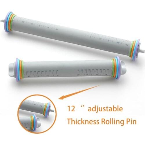 Icozzier 8/12 inch Adjustable Silicone Rolling Pin With Dough Mat Dough Roller with 4 Removable Adjustable Thickness Rings