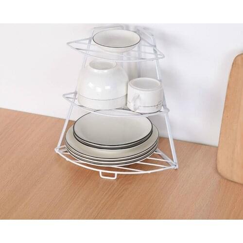 Wrought Iron Storage Rack Three-layer Large Capacity Wrought Iron Openwork Design Fan-Shaped Storage Shelf for Kitchen