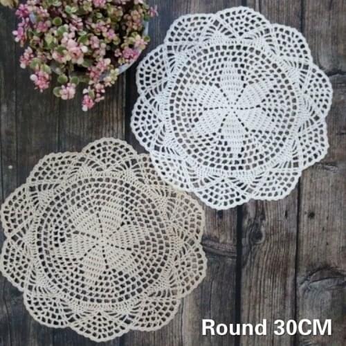 30CM Round Vintage Cotton Lace Doily Crochet Placemat Coaster Crafts Cup Coffee Table Mats Kitchen Christmas Wedding Home Decor