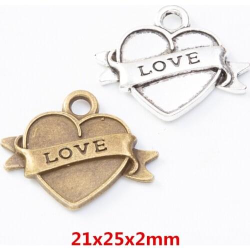 25 pieces of retro metal zinc alloy love pendant for DIY handmade jewelry necklace making 7953