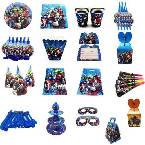 Marval The Avengers Design Boys Birthday Party Decorations Balloons Paper Cups Plates Baby Shower Disposable Tableware Supplies