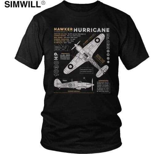 Male Spitfire Tee Hawker Hurricane T Shirt Men Fighter Plane WW2 War Pilot Aircraft Airplane T-Shirt Short Sleeved Cotton Tshirt