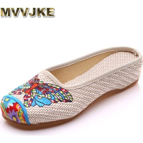 MVVJKE Women Slippers Summer Butterfly Fashion Chinese Old Peking Casual Flower Shoes Woman Sandals Plus Size 41E219