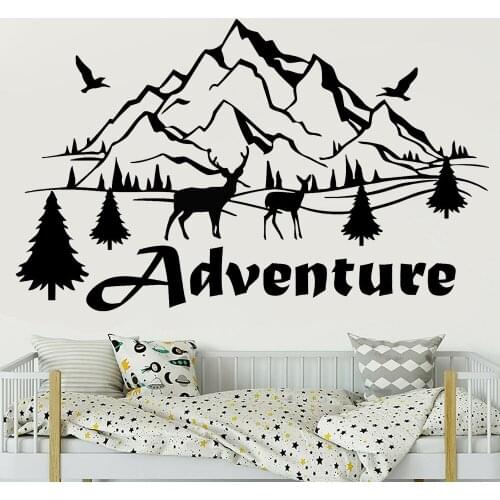 Mountain Nursery Wall Decal Deer Spruce adventure Travel Wall Sticker Vinyl Home Bedroom Decor Kids Room Wall Decor Mural X086