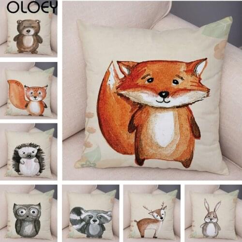 Nordic Style Fox Bear Cushion Cover Decor Cute Cartoon Animal Rabbit Pillow case for Sofa Home Car Horse Pillowcase 45x45cm