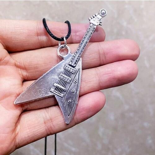 Fashion Trendy Black Collar For Women Man Lovers Guitar Silver Color Pendant Music Punk Rock Necklace Engagement Jewelry