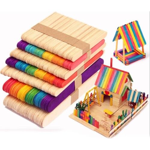 50Pcs/Lot Wooden Craft Ice Cream Sticks Pop Popsicle Sticks Natural Wood Cake Tools DIY kids Handwork Art Crafts Toys