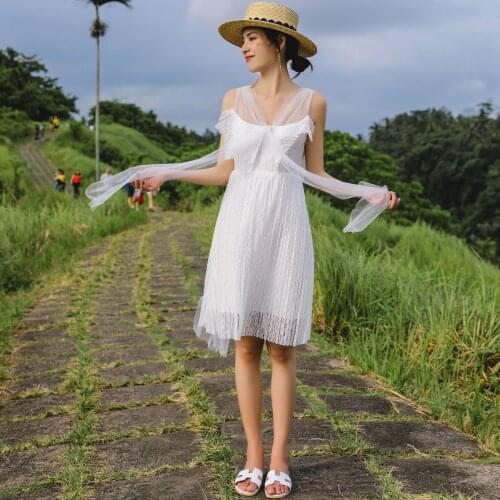 DUISNENA boho dress lace white strap women dresses sexy ruffle holiday fairy skirt pleated robe vestidos