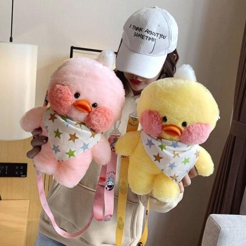 30cm Cartoon Cute Hyaluronic Acid Cafe Duck Plush Backpack Kawaii Toys Stuffed Crossbody Bag Doll Shoulder School Bag for Girls