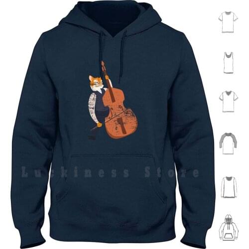 Double Bass Cat Gift Hoodie Long Sleeve Double Bass Bass Bassist Guitar Orchestra String Instrument Music Group