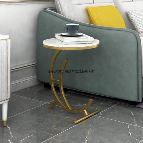 Light Luxury Rock Plate Small Tea Table Living Room Sofa Side Cabinet Balcony Small Tea Table Household Corner Mini Round Table