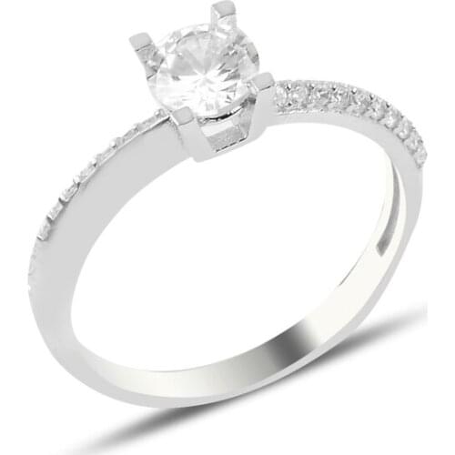 Silver 925 Sterling Half Round Engagement Ring With Zircon Stone